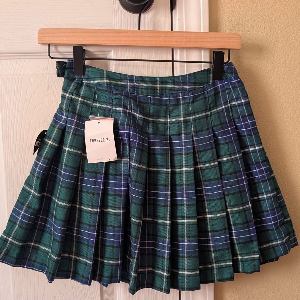 Forever 21 Teal and Navy Plaid Skater Skirt